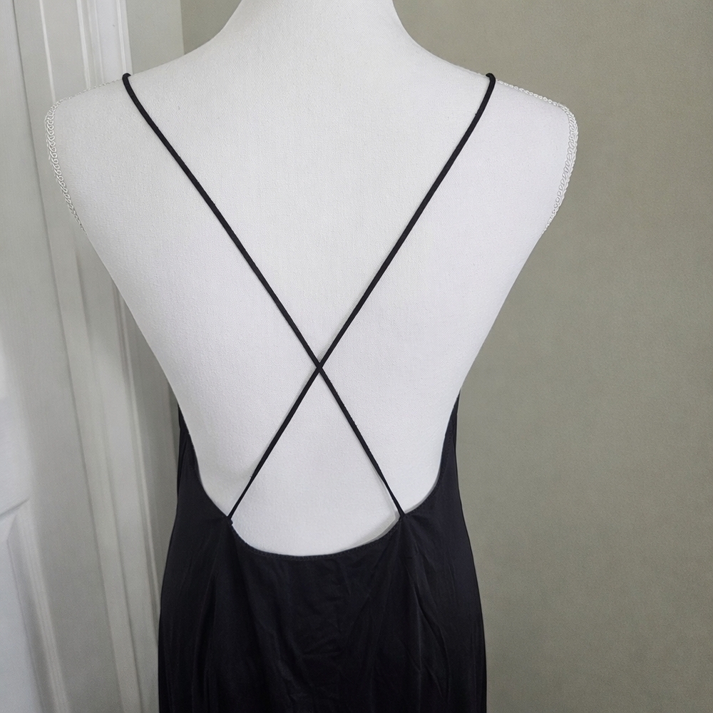 Vintage Shadowline Black Slip Dress Backless Floral Maxi Nightgown 90s Y2K - Picture 7 of 9